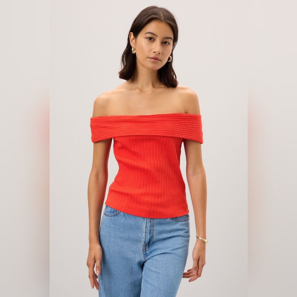 NWT Madewell Ribbed Off-the-Shoulder Top Red